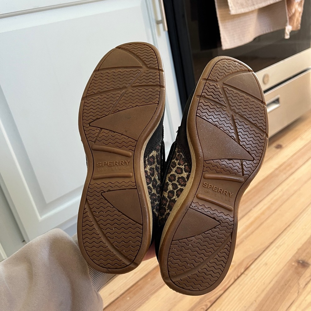 Sperry Top-Sider Angfish Black Leather Leopard Glitter Boat Shoes loafers 6.5 - Picture 9 of 9